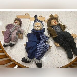 Set of 3 vintage clown dolls on swings decor #clowns